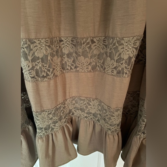 Azucar Taupe Halter Maxi Dress Lace Ruffle Hem Change Neckline Sz L EUC - Picture 4 of 8